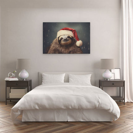 Canvas schilderij slaapkamer Luiaard met een Kerstmuts - Kerstmis - Kerst