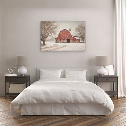 Canvas schilderij slaapkamer Vintage Schuur in de Winter - Kerst