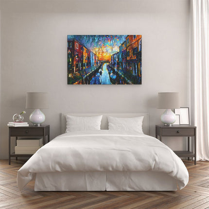 Canvas schilderij slaapkamer Stad in Kleuren