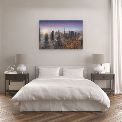 Canvas schilderij slaapkamer Dubai Stad Zonsopgang