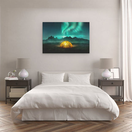 Canvas schilderij slaapkamer Kamperen bij het Noorderlicht