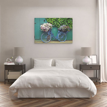 Canvas schilderij slaapkamer Fiets met Bloemen