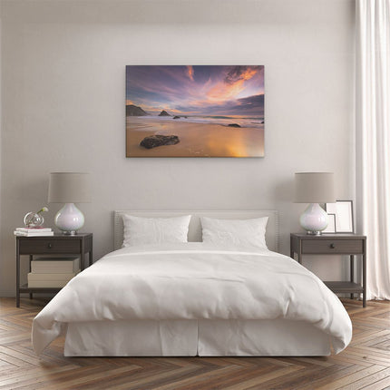 Canvas schilderij slaapkamer Strand bij Zonsondergang