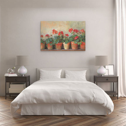 Canvas schilderij slaapkamer Rode Geraniums in Potten