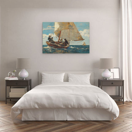 Canvas schilderij slaapkamer Kunstwerk van Mensen op een Zeilboot