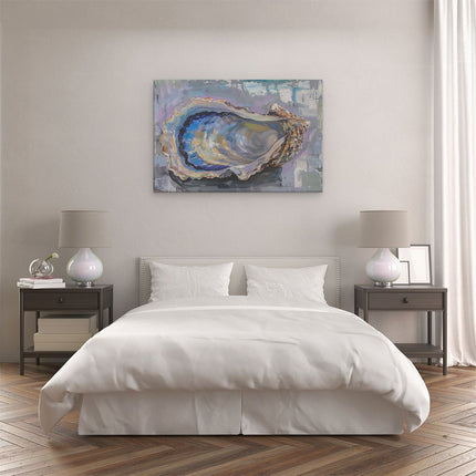 Canvas schilderij slaapkamer Kunstwerk van een Oester op een Tafel