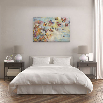 Canvas schilderij slaapkamer Kunstwerk van Vlinders die in de Lucht Vliegen