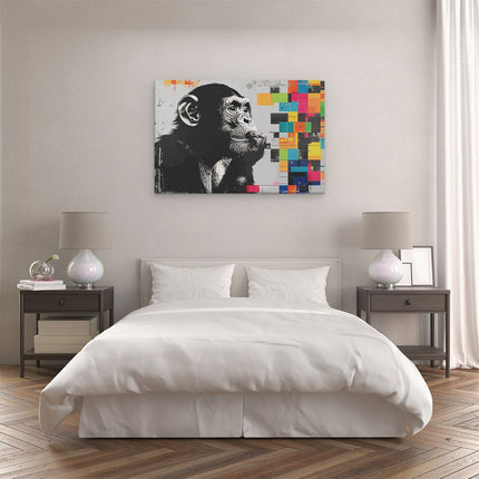 Canvas schilderij slaapkamer Chimpansee met een Sigaret in zijn Mond
