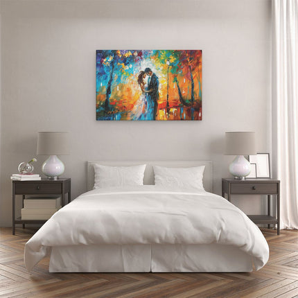 Canvas schilderij slaapkamer Bruid en Bruidegom Kussen in de Regen