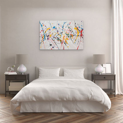 Canvas schilderij slaapkamer Kleurrijke Verfspatten op een Witte Achtergrond
