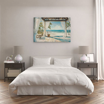 Canvas schilderij slaapkamer Kunstwerk van een Veranda met Uitzicht op de Oceaan