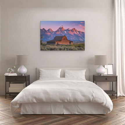 Canvas schilderij slaapkamer Schuur voor de Bergen van Grand Teton