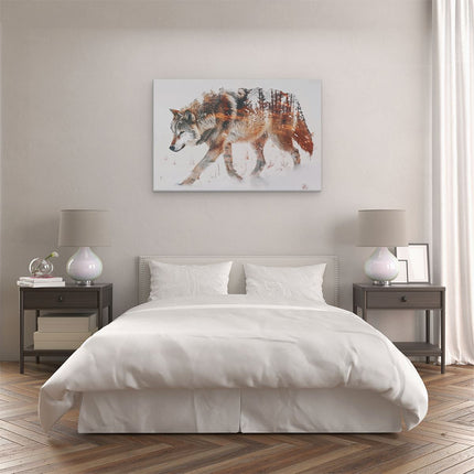 Canvas schilderij slaapkamer Wolf die in de Sneeuw loopt