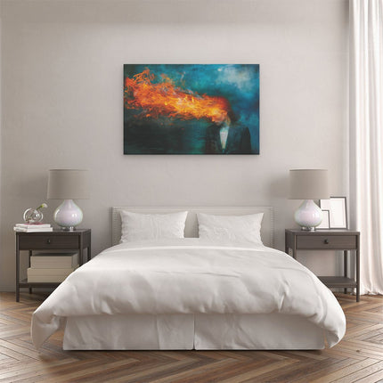 Canvas schilderij slaapkamer Vrouw met Vuur dat uit haar Hoofd Komt
