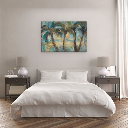 Canvas schilderij slaapkamer Kunstwerk van Palmbomen op het Strand