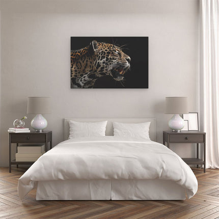 Canvas schilderij slaapkamer Jaguar op een Zwarte Achtergrond