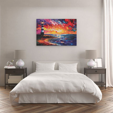 Canvas schilderij slaapkamer Kunstwerk van een Vuurtoren bij Zonsondergang