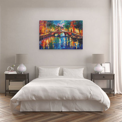 Canvas schilderij slaapkamer Kunstwerk van een Gracht bij Nacht