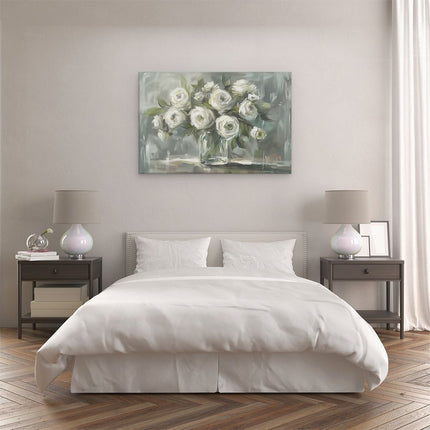 Canvas schilderij slaapkamer Witte Rozen in een Vaas