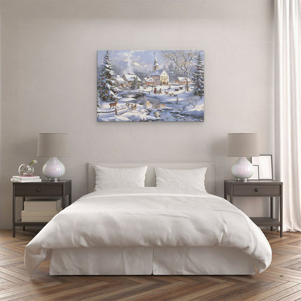 Canvas schilderij slaapkamer Kunstwerk van een Dorp in de Sneeuw
