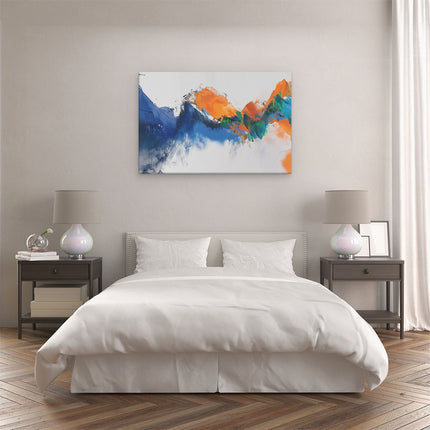Canvas schilderij slaapkamer Blauw, Oranje en Groen Artwork op een Witte Achtergrond