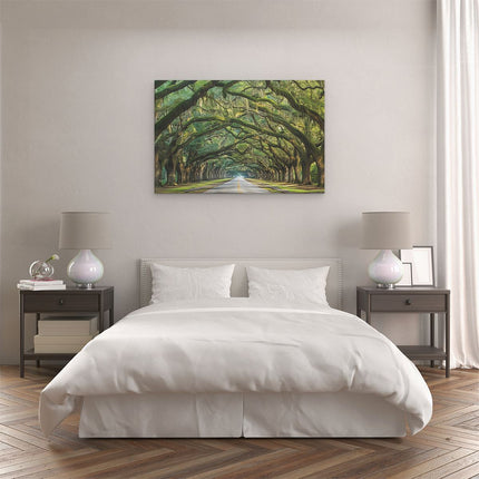 Canvas schilderij slaapkamer Met Bomen Omzoomde Weg in Charleston, Zuid-Carolina