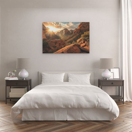 Canvas schilderij slaapkamer De Zon schijnt over een Kloof