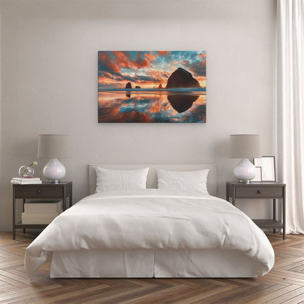 Canvas schilderij slaapkamer Zonsondergang bij Cannon Beach, Oregon