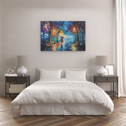 Canvas schilderij slaapkamer Vrouw met een Paraplu in de Regen