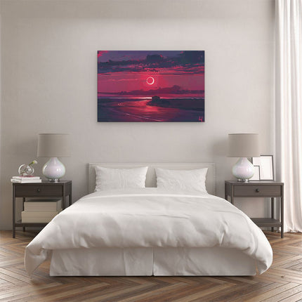 Canvas schilderij slaapkamer De Zon gaat onder over een Weg