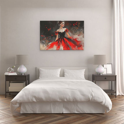 Canvas schilderij slaapkamer Vrouw in een Rode Jurk
