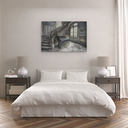 Canvas schilderij slaapkamer Verlaten Kamer met een Piano