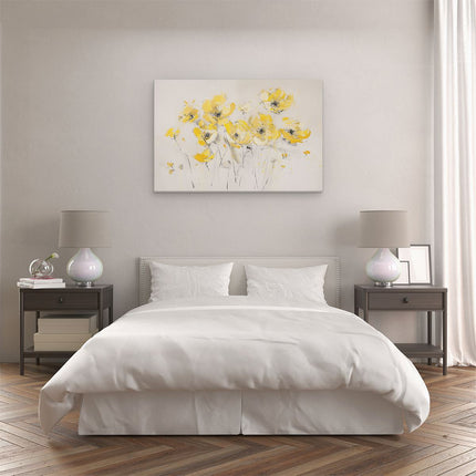 Canvas schilderij slaapkamer Kunstwerk van Gele Bloemen op een Beige Achtergrond