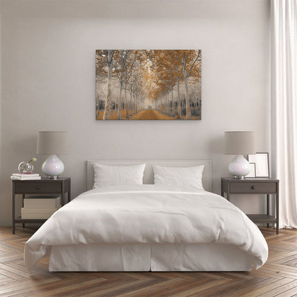 Canvas schilderij slaapkamer Weg Omzoomd met Bomen in de Herfst