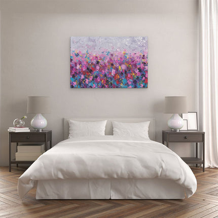 Canvas schilderij slaapkamer Abstract Kunstwerk van Roze, Paarse en Blauwe Bloemen