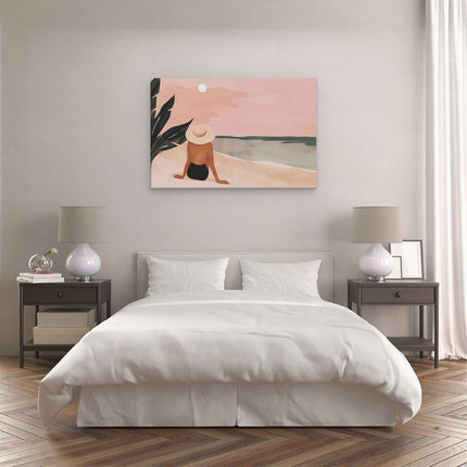 Canvas schilderij slaapkamer Vrouw Zittend op het Strand
