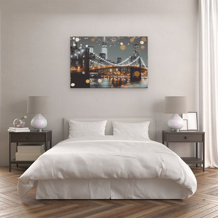 Canvas schilderij slaapkamer De Brooklyn Bridge is Verlicht met Verlichting