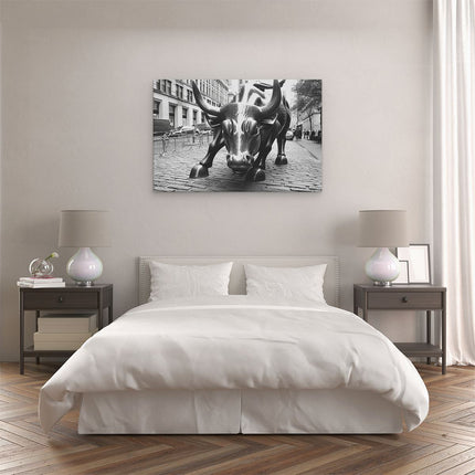 Canvas schilderij slaapkamer Zwart Wit Beeld van een Stierstandbeeld