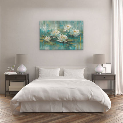 Canvas schilderij slaapkamer Witte Waterlelies in het Water