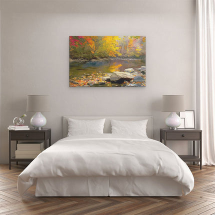 Canvas schilderij slaapkamer Kunstwerk van een Rivier in de Herfst