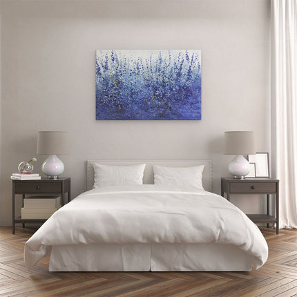 Canvas schilderij slaapkamer Blauwe Bloemen in een Veld