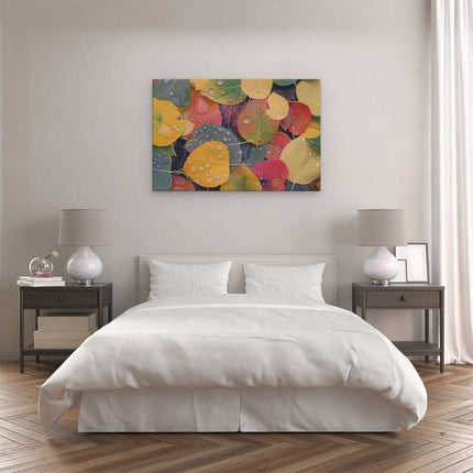 Canvas schilderij slaapkamer Kleurrijke Bladeren met Waterdruppels