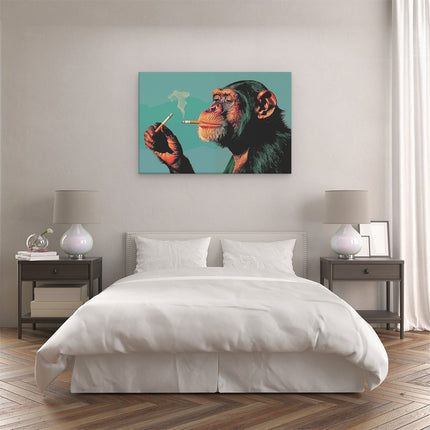 Canvas schilderij slaapkamer Chimpansee die een Sigaret Rookt