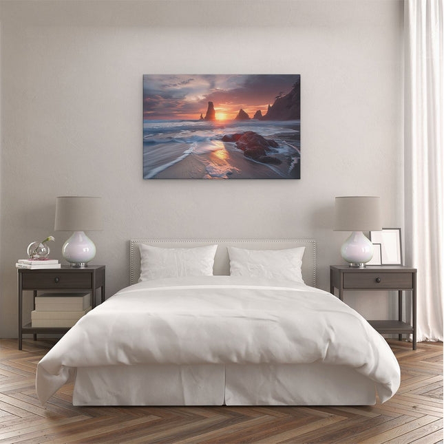 Canvas schilderij slaapkamer De Zon gaat onder boven een Strand