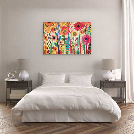 Canvas schilderij slaapkamer Kleurrijke Bloemen in een Veld