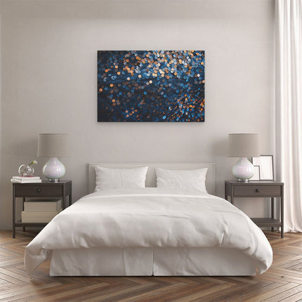 Canvas schilderij slaapkamer Blauwe en Oranje Achtergrond met veel Glitters