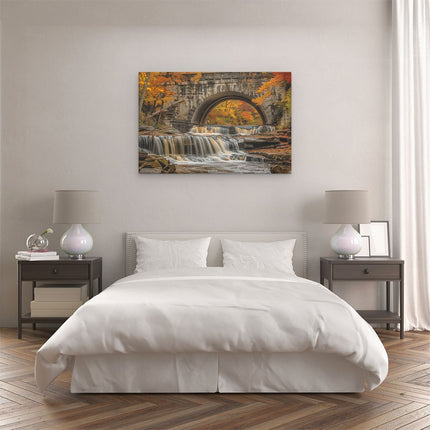 Canvas schilderij slaapkamer Waterval onder een Brug