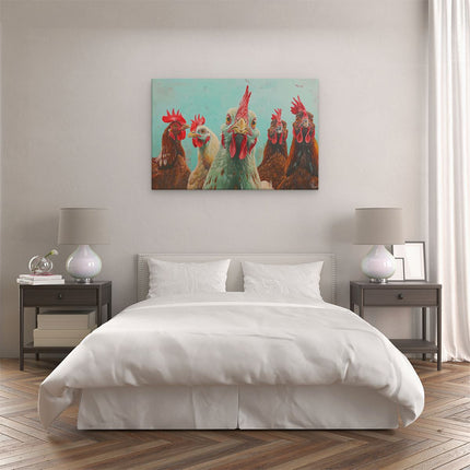 Canvas schilderij slaapkamer Kunstwerk van een Groep Kippen
