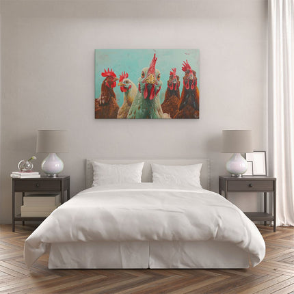Canvas schilderij slaapkamer Kunstwerk van een Groep Kippen