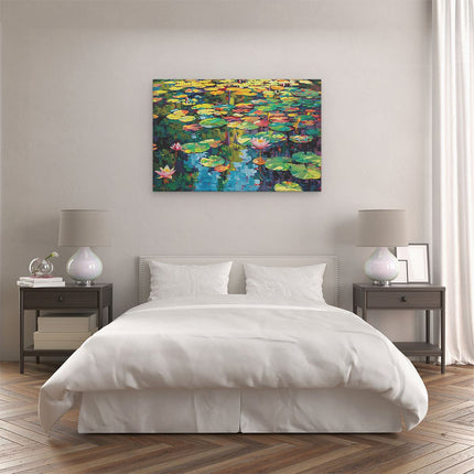 Canvas schilderij slaapkamer Kleurrijke Waterlelies in een Vijver